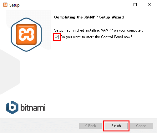 XAMPP インストール仕上げ画面