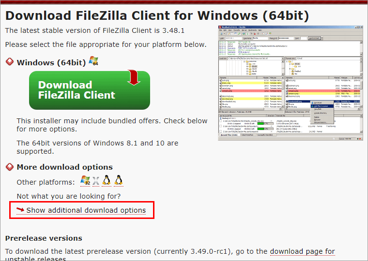 FileZilla公式サイト ダウンロードページ