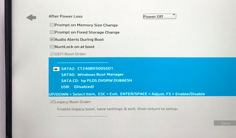 HP EliteDesk 800 G2 SFF BIOS Boot Order画面