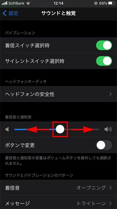 iPhone 設定アプリ サウンドと触覚画面