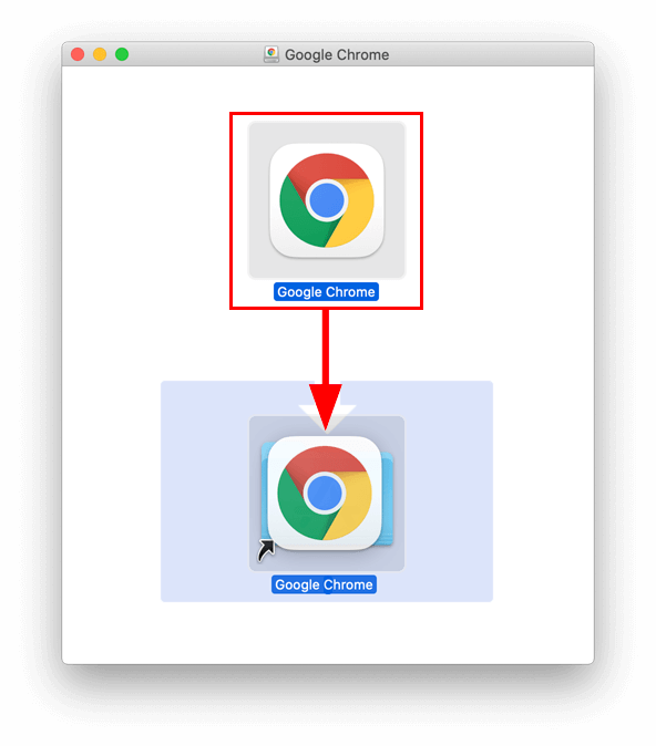 Mac インストーラウィンドウ Chromeアイコンとフォルダ