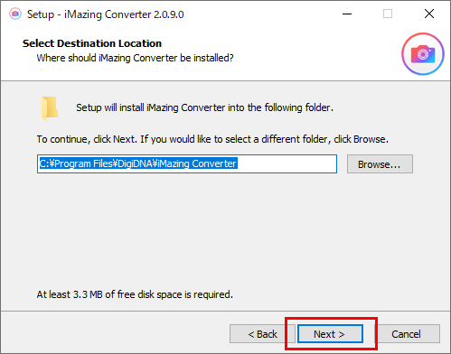iMazing Converter インストーラー インストール先