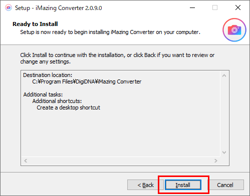iMazing Converter インストーラー 最終確認